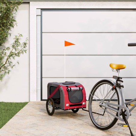 vidaXL Remolque de bicicleta mascotas hierro tela Oxford rojo gris