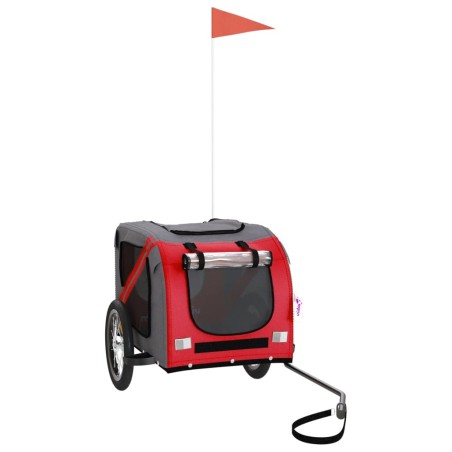 vidaXL Remolque de bicicleta mascotas hierro tela Oxford rojo gris
