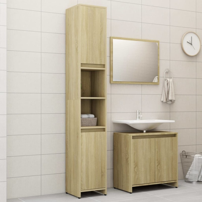 vidaXL Juego de muebles de baño 3 pzas madera ingeniería roble Sonoma