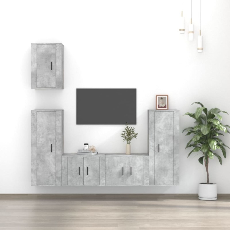 vidaXL Set de muebles de TV 5 pzas madera contrachapada gris hormigón