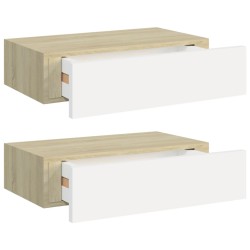 vidaXL Estantes de pared con cajón 2 uds MDF roble/blanco 40x23,5x10cm