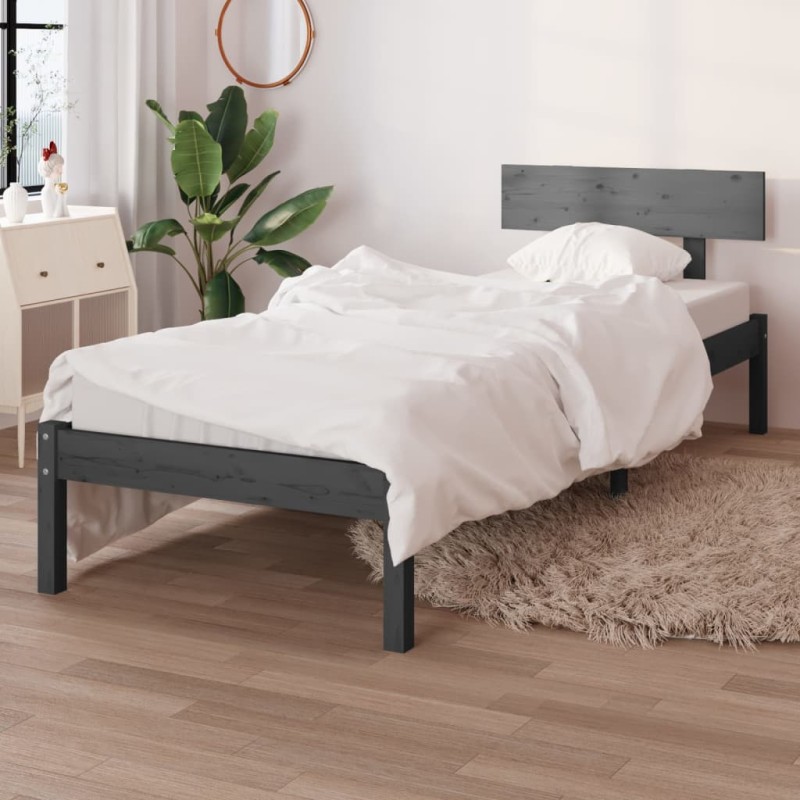 vidaXL Estructura de cama madera maciza de pino gris 100x200 cm