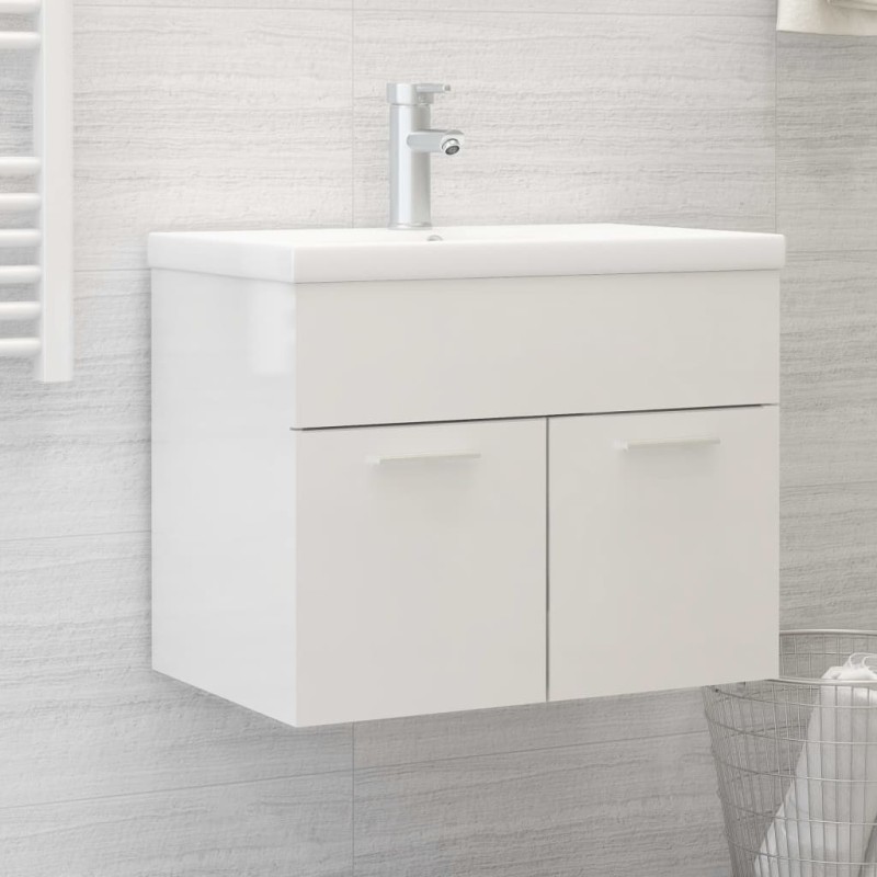 vidaXL Mueble con lavabo madera de ingeniería blanco brillante vidaXL Mueble con lavabo madera de ingeniería blanco brillante