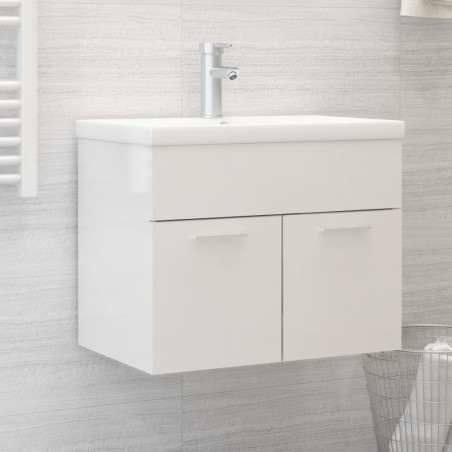 vidaXL Mueble con lavabo madera de ingeniería blanco brillante