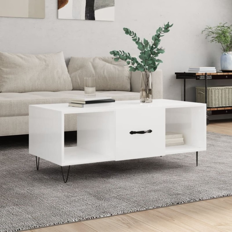vidaXL Mesa de centro madera contrachapada blanco brillo 102x50x40 cm