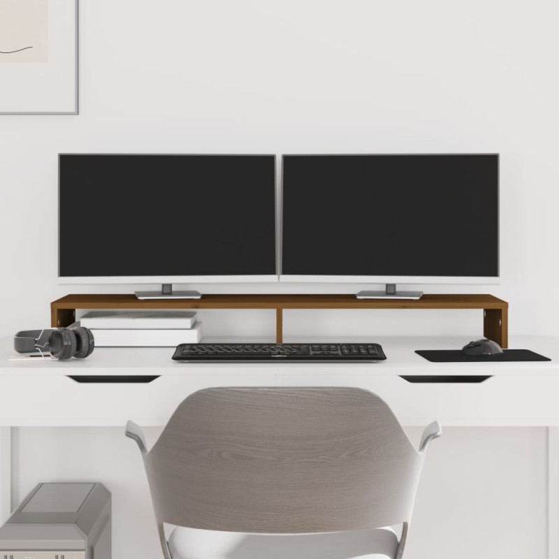 vidaXL Soporte de monitor madera maciza pino marrón miel 100x27x10 cm vidaXL Soporte de monitor madera maciza pino marrón miel 100x27x10 cm