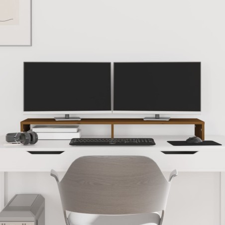 vidaXL Soporte de monitor madera maciza pino marrón miel 100x27x10 cm
