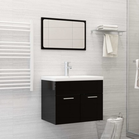 vidaXL Juego de muebles de baño madera de ingeniería negro brillo