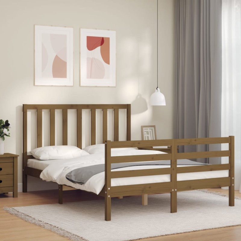 vidaXL Estructura cama y cabecero madera maciza marrón miel 140x200 cm