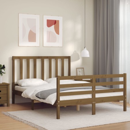 vidaXL Estructura cama y cabecero madera maciza marrón miel 140x200 cm
