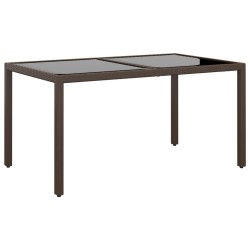 vidaXL Mesa jardín vidrio templado ratán sintético marrón 150x90x75 cm