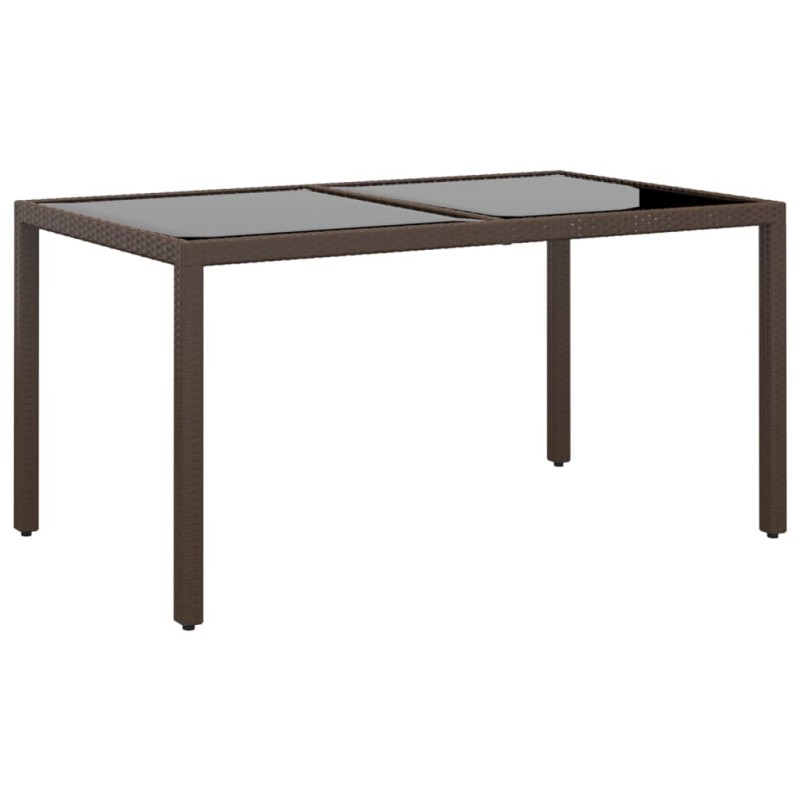 vidaXL Mesa jardín vidrio templado ratán sintético marrón 150x90x75 cm vidaXL Mesa jardín vidrio templado ratán sintético marrón 150x90x75 cm