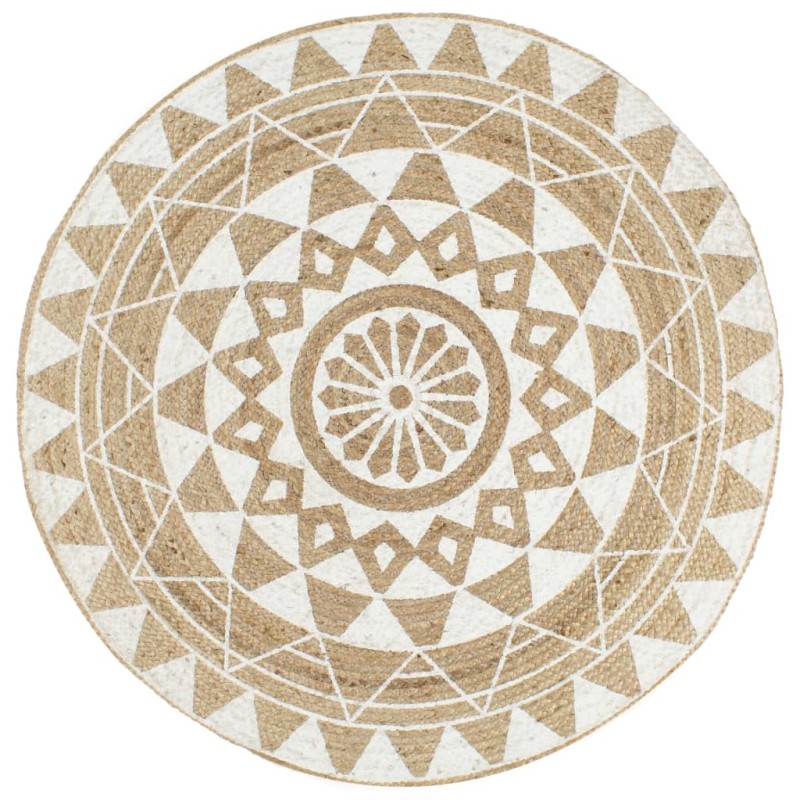 vidaXL Alfombra de yute tejida a mano con estampado blanco 120 cm vidaXL Alfombra de yute tejida a mano con estampado blanco 120 cm