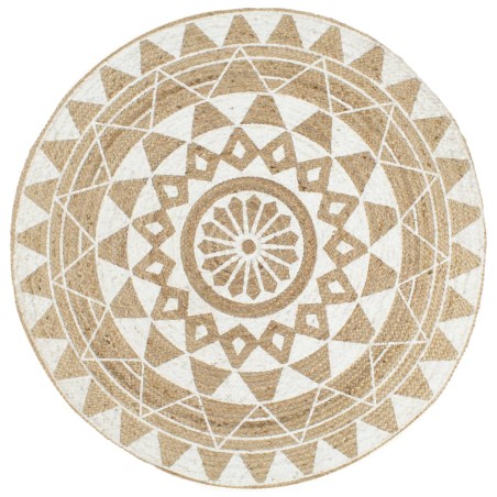 vidaXL Alfombra de yute tejida a mano con estampado blanco 120 cm