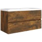 vidaXL Mueble lavabo madera contrachapada roble ahumado 90x38,5x45cm
