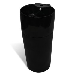 vidaXL Lavabo redondo de cerámica con orificio de grifo/desagüe negr