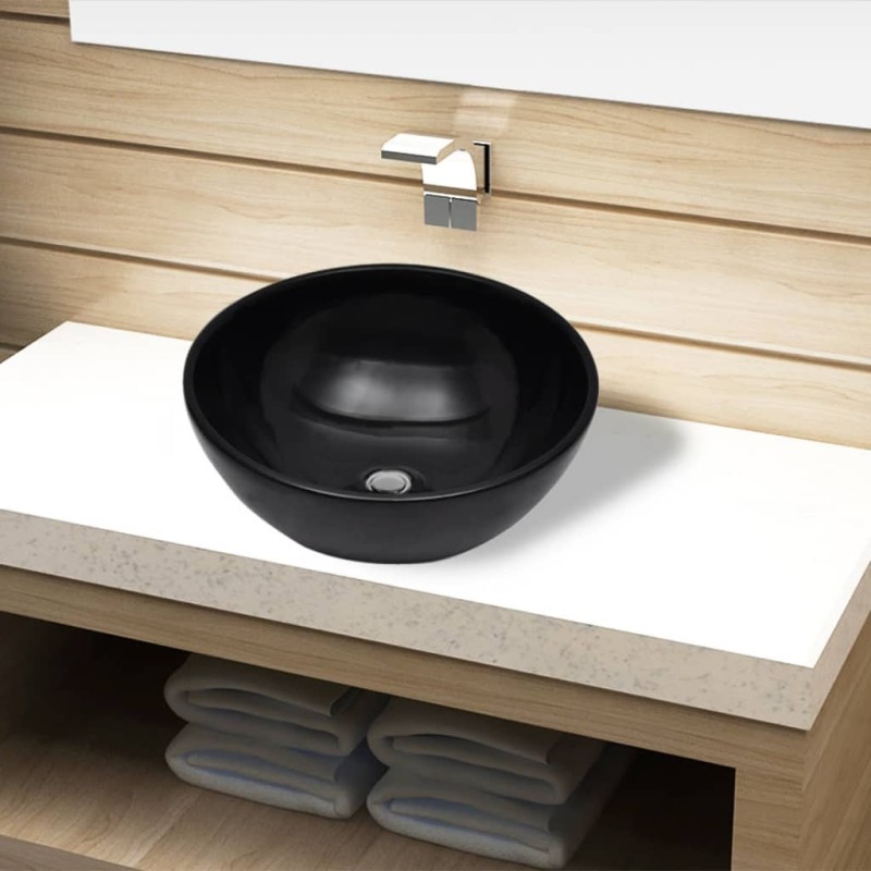 Lavabo de cerámica negro redondo Lavabo de cerámica negro redondo