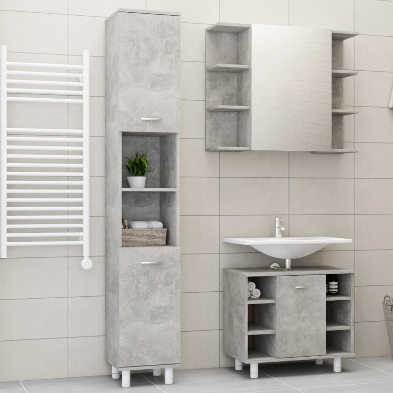 vidaXL Juego muebles de baño 3 pzas madera de ingeniería gris hormigón