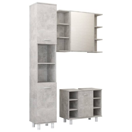 vidaXL Juego muebles de baño 3 pzas madera de ingeniería gris hormigón