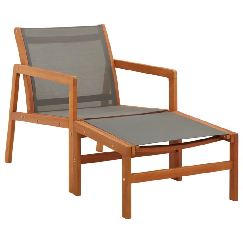 vidaXL Silla de jardín con reposapiés madera eucalipto textilene gris vidaXL Silla de jardín con reposapiés madera eucalipto textilene gris