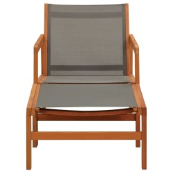 vidaXL Silla de jardín con reposapiés madera eucalipto textilene gris 