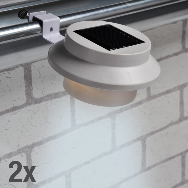 HI Juego de lámparas solares LED 2 unidades blanco HI Juego de lámparas solares LED 2 unidades blanco