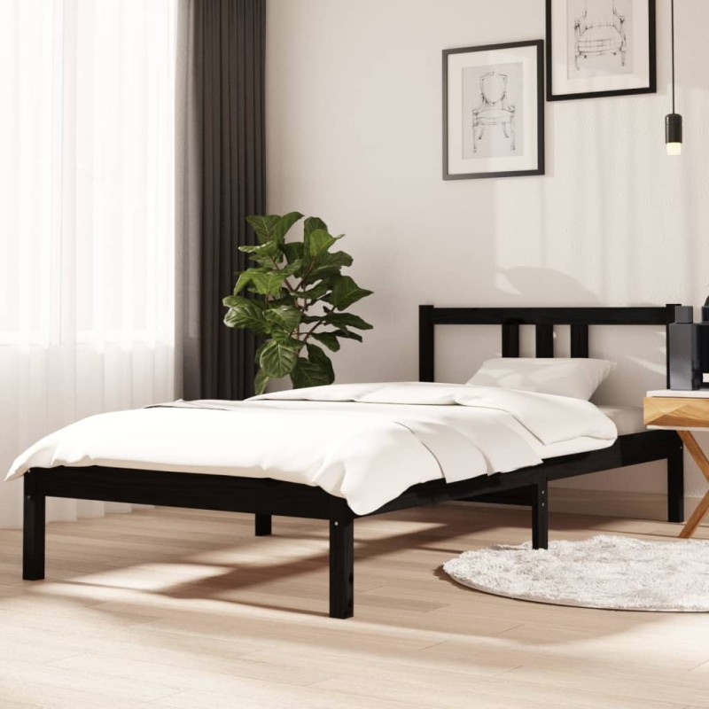 vidaXL Estructura de cama madera maciza negro 90x190 cm vidaXL Estructura de cama madera maciza negro 90x190 cm