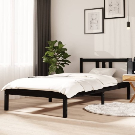 vidaXL Estructura de cama madera maciza negro 90x190 cm