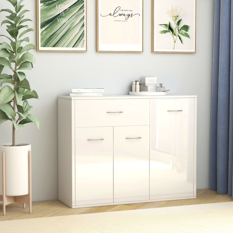 vidaXL Aparador de madera contrachapada blanco brillante 88x30x70 cm vidaXL Aparador de madera contrachapada blanco brillante 88x30x70 cm