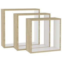 vidaXL Estantes cubo de pared 3 unidades blanco y roble Sonoma