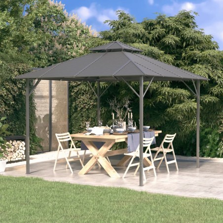 vidaXL Cenador con techo doble gris antracita 3x3 m