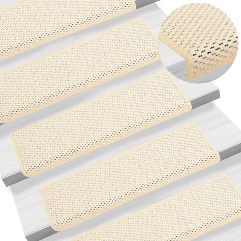 vidaXL Alfombrilla autoadhesiva escalera sisal 15 uds crema 65x21x4 cm vidaXL Alfombrilla autoadhesiva escalera sisal 15 uds crema 65x21x4 cm