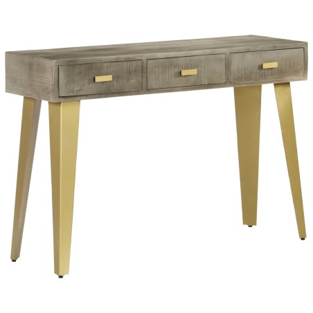 vidaXL Mesa consola de madera mango maciza gris y latón 110x35x76 cm