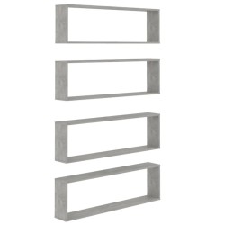 vidaXL Estante cubo pared 4uds contrachapado gris hormigón 100x15x30cm