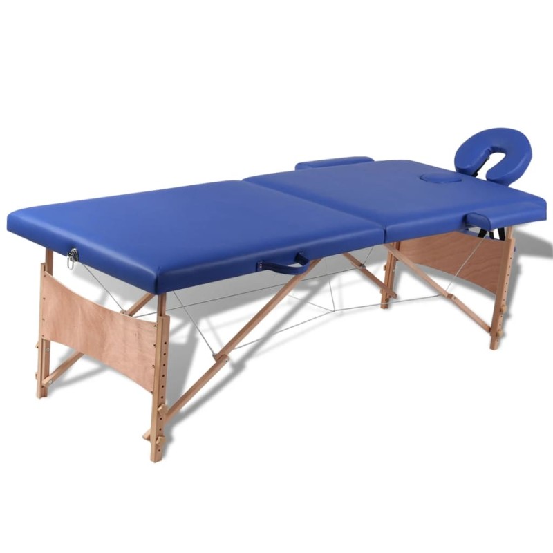 vidaXL Camilla de masaje plegable 2 zonas estructura de madera azul vidaXL Camilla de masaje plegable 2 zonas estructura de madera azul