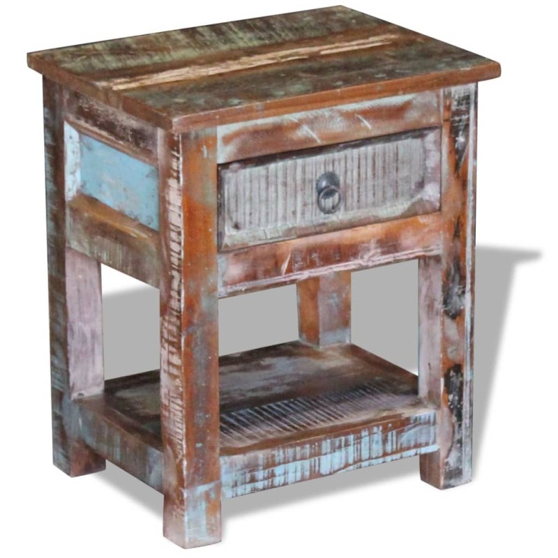 vidaXL Mesa auxiliar con 1 cajón madera maciza reciclada 43x33x51 cm vidaXL Mesa auxiliar con 1 cajón madera maciza reciclada 43x33x51 cm