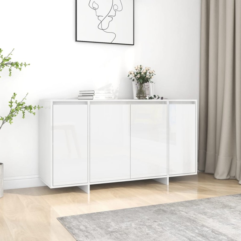 vidaXL Aparador de madera contrachapada blanco brillante 135x41x75 cm vidaXL Aparador de madera contrachapada blanco brillante 135x41x75 cm