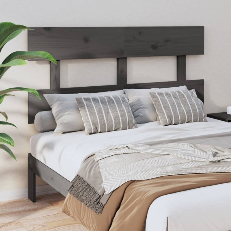 vidaXL Cabecero de cama madera maciza de pino gris 124x3x81 cm vidaXL Cabecero de cama madera maciza de pino gris 124x3x81 cm