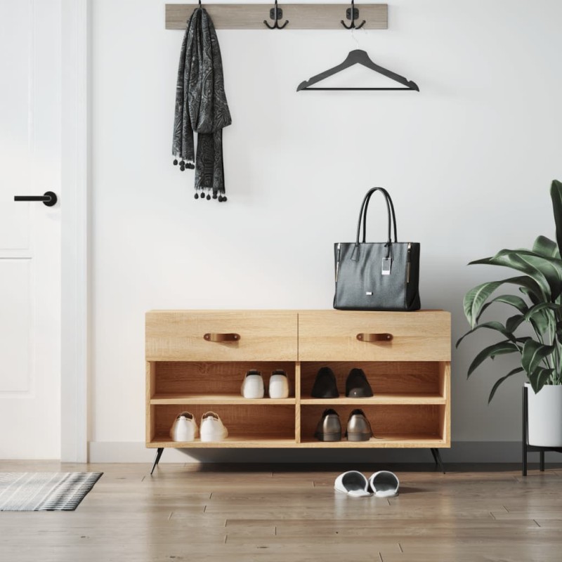 vidaXL Banco zapatero madera de ingeniería roble Sonoma 102x35x55 cm vidaXL Banco zapatero madera de ingeniería roble Sonoma 102x35x55 cm