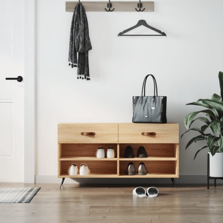 vidaXL Banco zapatero madera de ingeniería roble Sonoma 102x35x55 cm