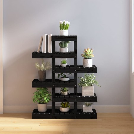vidaXL Soporte para plantas madera maciza pino negro 85x25x109,5 cm