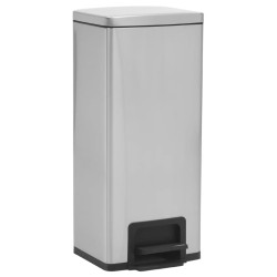 vidaXL Cubo basura con pedal antihuellas 30L acero inoxidable plateado