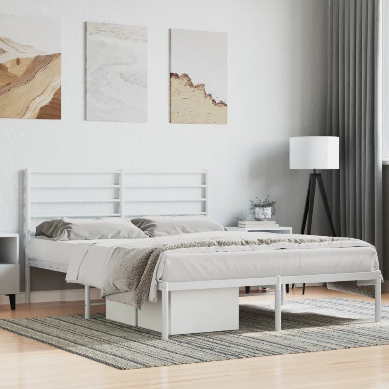 vidaXL Estructura de cama de metal con cabecero blanca 135x190 cm vidaXL Estructura de cama de metal con cabecero blanca 135x190 cm