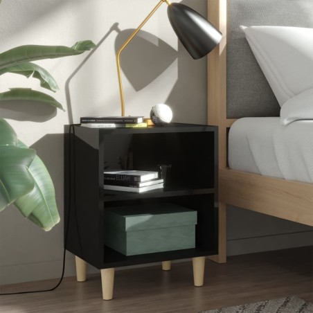 vidaXL Mesita de noche con patas madera negro brillo 40x30x50 cm