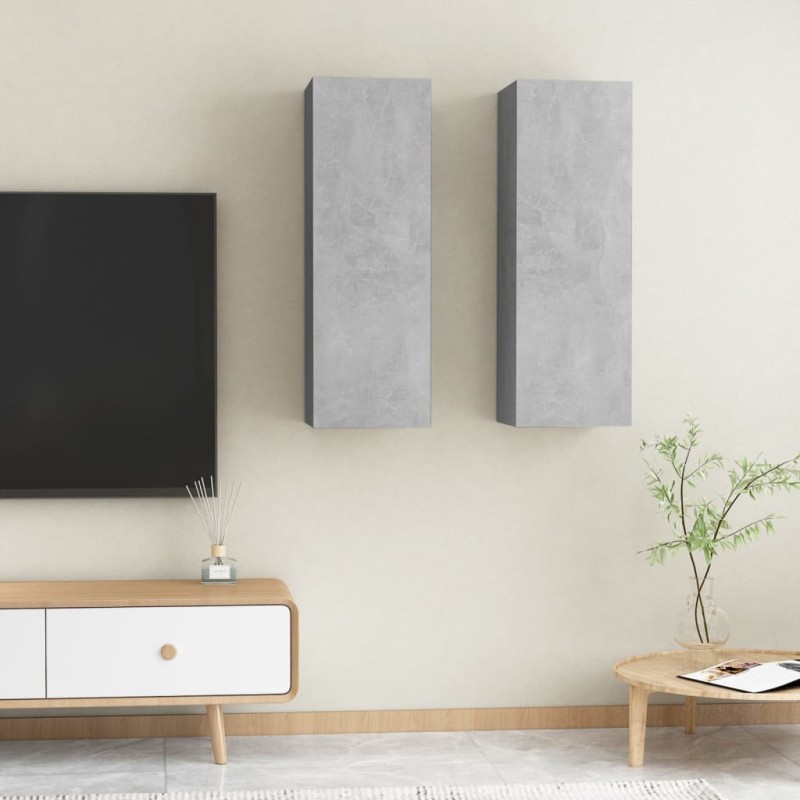 vidaXL Muebles para TV 2 uds contrachapada gris hormigón 30,5x30x90 cm