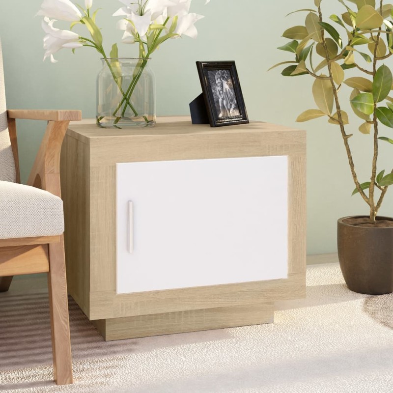 vidaXL Mesa de centro madera contrachapada blanco y Sonoma 51x50x45 cm