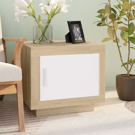 vidaXL Mesa de centro madera contrachapada blanco y Sonoma 51x50x45 cm