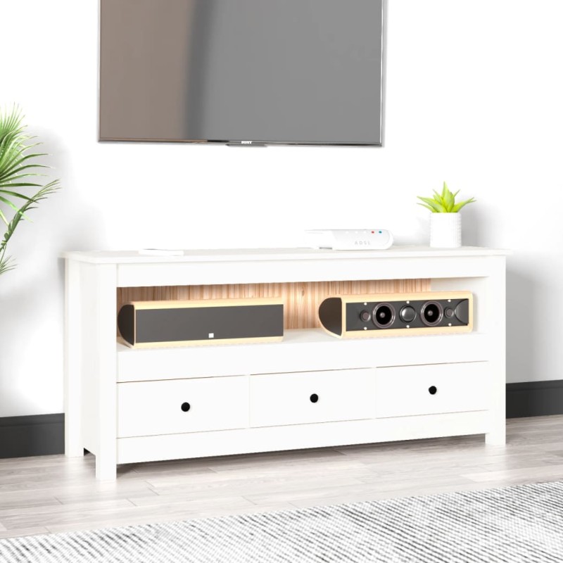vidaXL Mueble para TV de madera maciza de pino blanco 114x35x52 cm