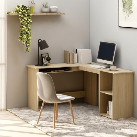 vidaXL Escritorio forma de L madera contrachapada roble 120x140x75 cm