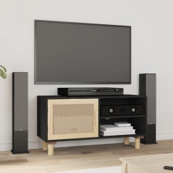 vidaXL Mueble para TV madera maciza pino y ratán natural 80x30x40 cm